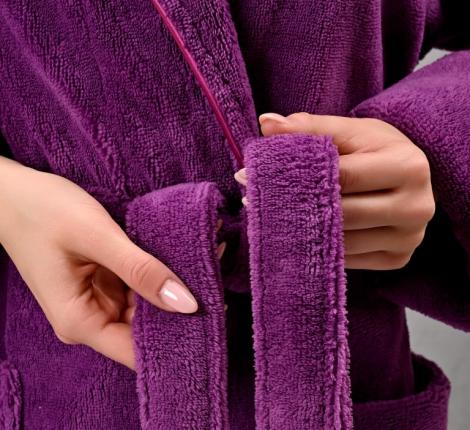 Халат женский трига с капюшоном "AMBIELLA A-1215" лиловый, S/M