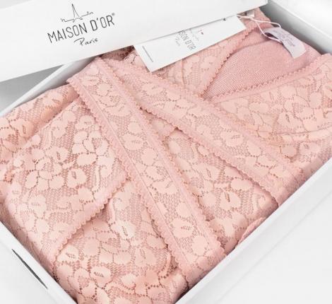 Халат женский махровый с капюшоном Maison D'or "PHUL" (пыльная роза), XL(50)-XXL(52)