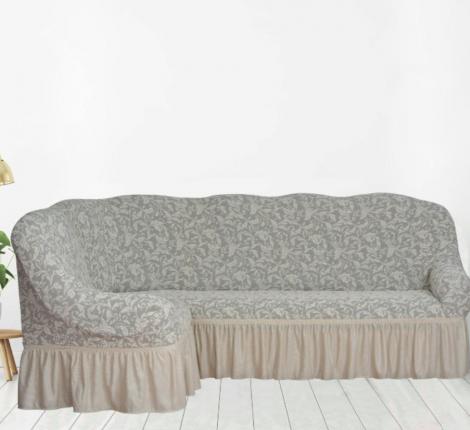 Чехол на 3-х местный угловой диван Karteks &quot;Классика&quot; с оборкой KAR 013-04, кремовый