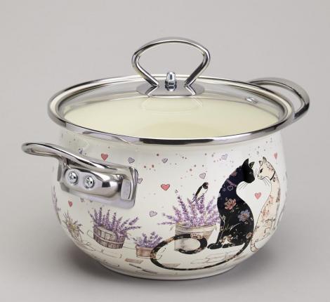 Кастрюля эмалированная со стеклянной крышкой "LAVANDER CATS", 2,0 л