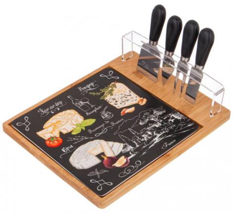 Набор для сыра "СЕКРЕТНЫЕ ИНГРЕДИЕНТЫ" (чёрный) 5 предметов, 28*23 см