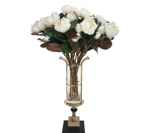 Ваза Cote Noire "GOLD URN" стекло, чёрный мрамор, золотой декор, 77х31х26 см