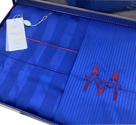 Постельное бельё "Maison D'or" ELEGANCE Страйп-сатин Евро, синий/бордо