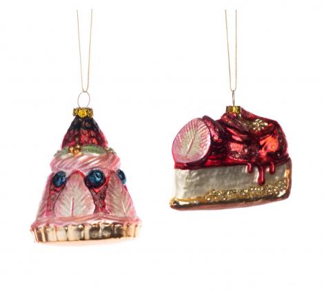 Ёлочная игрушка 2 шт. "ТОРТИК С КЛУБНИКОЙ" (розовый), длина 10,5 см