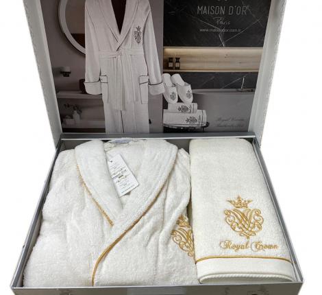 Комплект Maison D'or "ROYAL" (Халат 3XL(54)/4XL(56)+Полотенца 50х100-85х150), кремовый