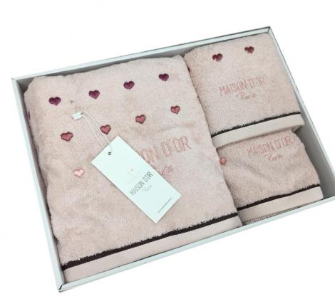 Комплект полотенец с вышивкой 32x50-50x100-70x140 Maison D'or &quot;CANDY LOVE&quot;, грязно-розовый