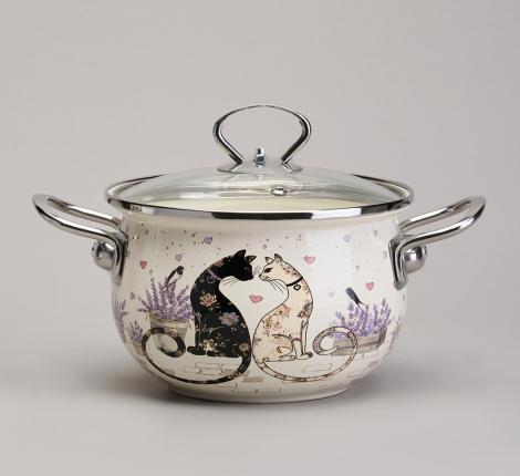 Набор эмалированных кастрюль с крышкой "LAVANDER CATS", 4 предмета