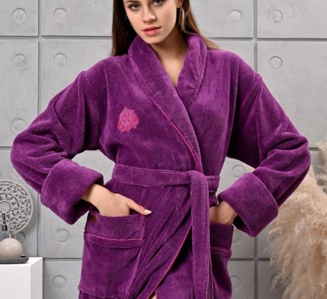 Халат женский трига с капюшоном "AMBIELLA A-1215" лиловый, 2XL