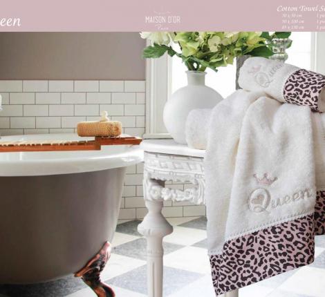 Комплект махровых полотенец  30x50-50x100-70x140 Maison D'or &quot;QUEEN&quot;, крем/грязно-розовый