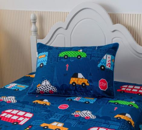 Постельное белье с одеялом детское "Sofi de Marko" Трафик (синий) Сатин, 1,5 спальный