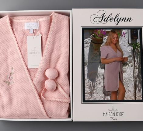 Халат женский махровый с вышивкой Maison D'or "ADELYNN" (пыльная роза), XL(50)-XXL(52)
