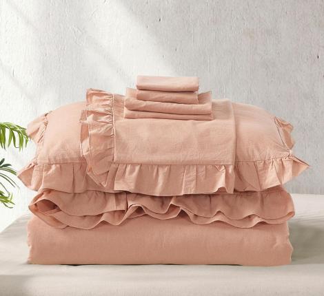 Постельное бельё "KARTEKS" VJ-09 варёный жаккард с рюшей, Евро