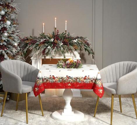 Скатерть с пропиткой SANTALINO "МОРОЗКО.СНЕГИРИ" 140х180 см, красный