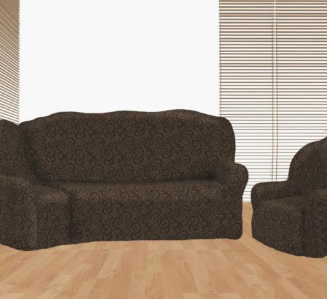 Комплект чехлов на 3-х местный угловой диван и кресло Karteks &quot;Стандарт&quot; KAR 014-07, шоколад