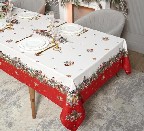 Скатерть с пропиткой SANTALINO "МОРОЗКО.СНЕГИРИ" 160х220 см, красный