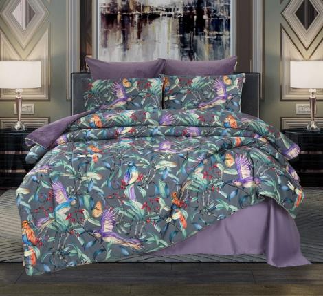 Постельное белье с одеялом "Kazanov.A." Колибри (аметист/графит) Велюр/Egypt Cotton, 1,5 спальный