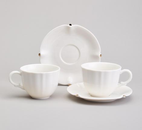 Чайный набор "SUNDAY" золотой на 2 персоны, 4 предмета (220 мл)