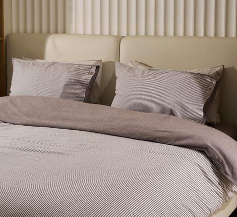 Постельное бельё Luxberry "ЛЁН И ХЛОПОК" 1,5 спальный, белый/коричневая полоса