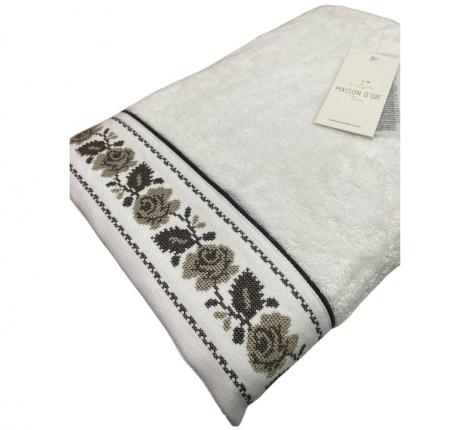 Полотенце махровое Maison D'or "ROSANNA" 50х100, белый/коричневый