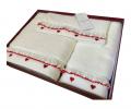 Комплект махровых полотенец 30x50-50x100-85x150 Maison D'or "RUFFLE LOVE", кремовый/красный