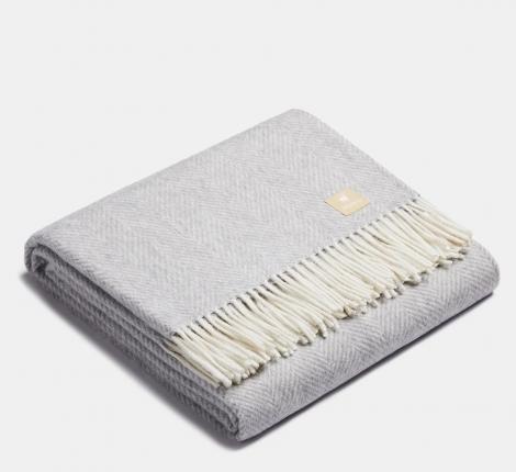 Плед шерстяной "CLASSIC" FISHBONE Light silver-white, 150x200