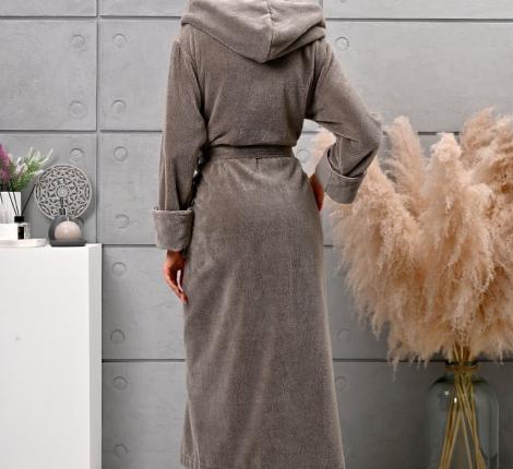 Халат женский трига с капюшоном "AMBIELLA  A-1215" бежевый, 3XL