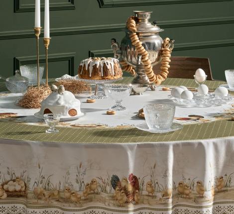 Скатерть круглая с пропиткой "ЗОЛОТАЯ КУРОЧКА", 185 см