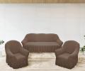 Комплект чехлов на 3-х местный диван и 2 кресла Karteks &quot;Классика&quot; с оборкой Aras-01, тёмно-коричневый