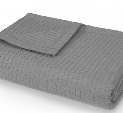 Плед-покрывало хлопковый "КОСА" коса серый, 160х230