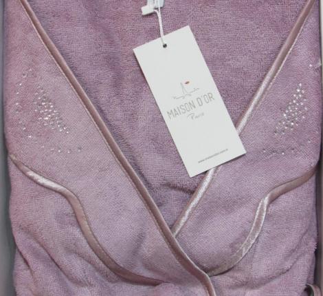 Халат женский махровый Maison D'or "SANDRA" (фиолетовый) со стразами, XS(42)-S(44)