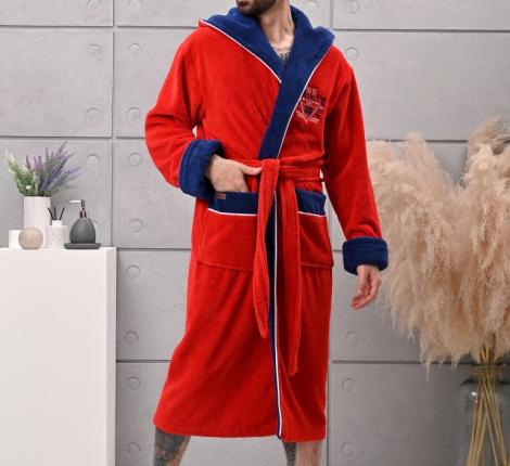 Халат мужской трига с капюшоном "AMBIELLA A-1125" красный, 3XL