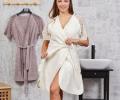Халат женский махровый с кружевом Maison D'or "JOSEPHINE" (кремовый), XL(50)-XXL(52)