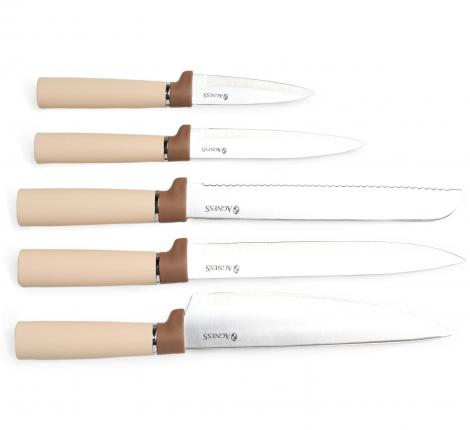 Набор кухонных ножей (5 шт.) и приборов "AGNESS", 11 предметов (бежевый)
