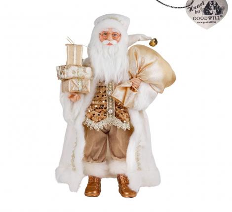 Санта с подарками "GOODWILL" (золотой с кремовым), высота 46 см