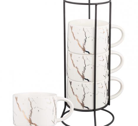 Набор кружек на металлической подставке 4 штуки "FANTASY", 300 мл (белый)