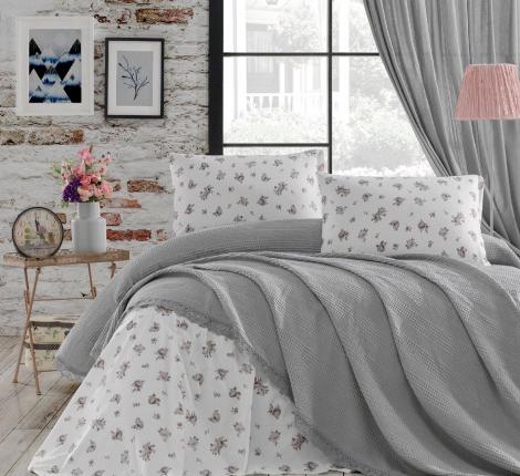 Покрывало вафельное с гипюром "DO&CO" 220x240 PETEK, серый