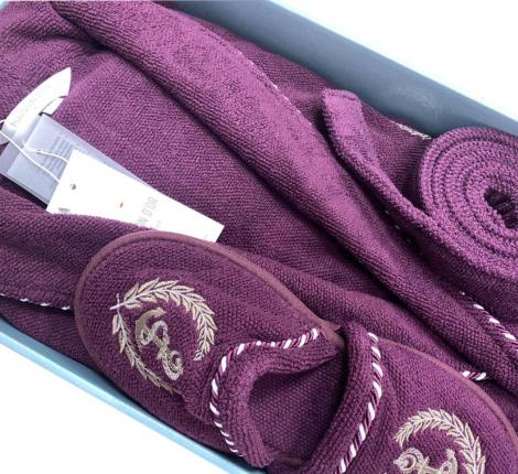 Халат мужской махровый с капюшоном Maison D'or "MICHEL SAILING" баклажан, 5XL(58)/6XL(60)