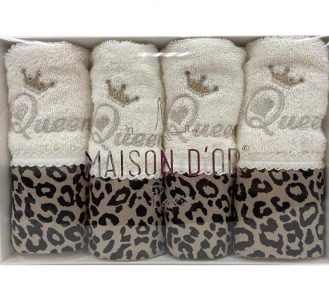Салфетки махровые Maison D'or "QUEEN" 30х50-4шт., кремовый/серый
