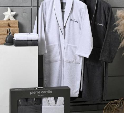 Набор "PIERRE CARDIN HOME" (2 халата, 2 полотенца 50х90), крем-серый