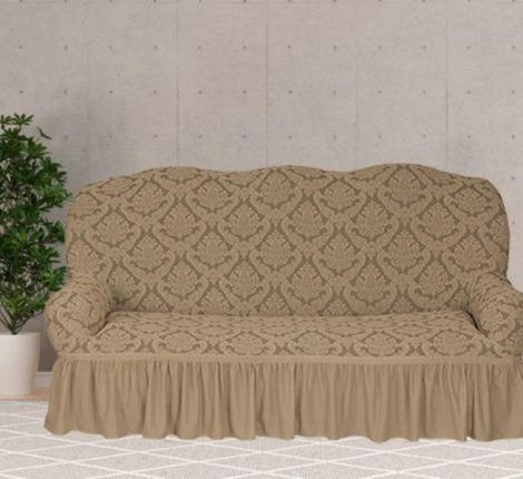 Чехол на 3-х местный диван Karteks "Классика" с оборкой KAR 012-03, бежевый