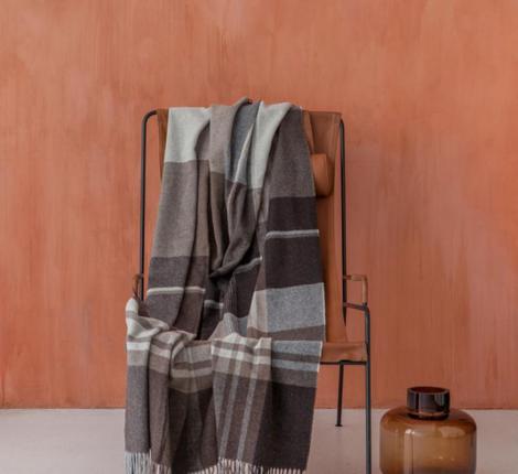 Плед шерстяной "STORY" 140х200, бежевый/серый/коричневый