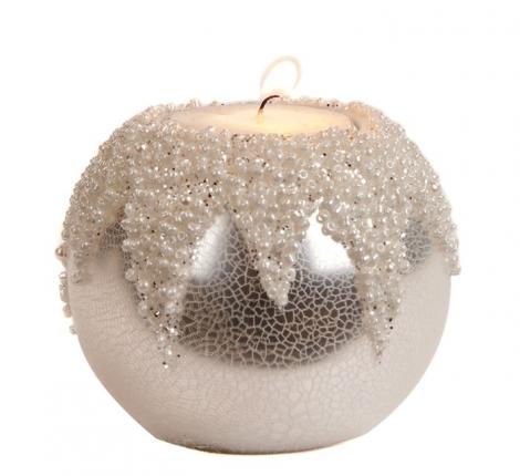 Подсвечник шар с бисером (набор 2 шт) "GOODWILL" (белый), диаметр 8 см