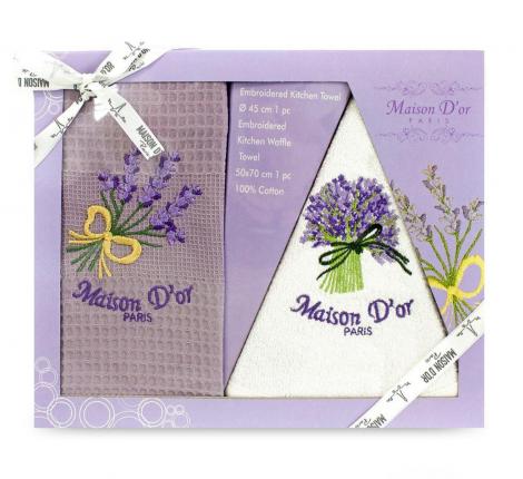 Комплект кухонных полотенец Maison D'or "LAVANDER 2" 45х45+50х70, фиолетовый/белый