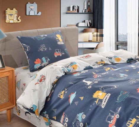 Постельное белье детское "Sofi de Marko" Диноленд (синий) Сатин, 1,5 спальный
