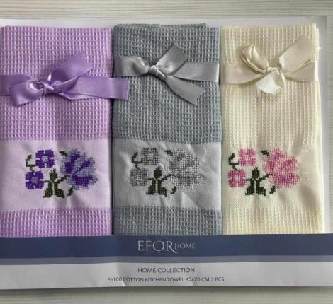 Набор вафельных салфеток "EFOR" (3шт) (45*70) цветок, лаванда
