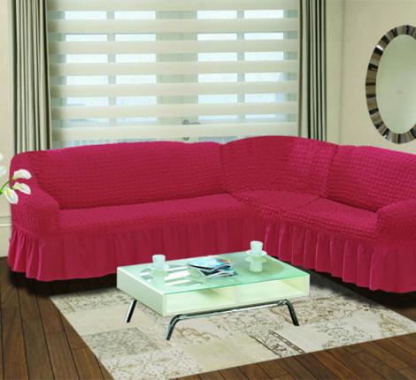 Чехол на диван угловой правосторонний &quot;BULSAN&quot; 2+3 посадочных мест, Грязно-розовый