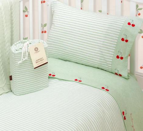 Постельное бельё детское Luxberry "ВИШЕНКИ" Трикотаж, зеленый/белый
