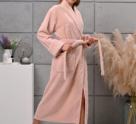 Халат женский трига с капюшоном "AMBIELLA A-1215" персиковый, S/M