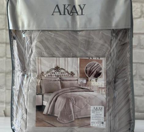 Постельное бельё с одеялом AKAY SATEN (светло-серый), Евро