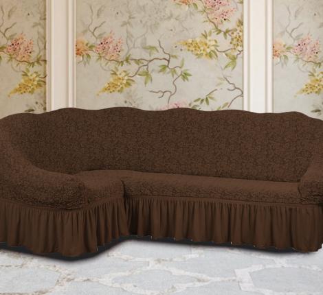 Чехол на 3-х местный угловой диван Karteks &quot;Классика&quot; с оборкой KAR 002-08, шоколадный